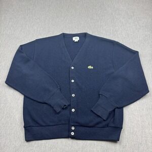 Vintage IZOD Lacoste Cardigan Men Large Blue Orlon Acrylic Knit Sweater USA Made